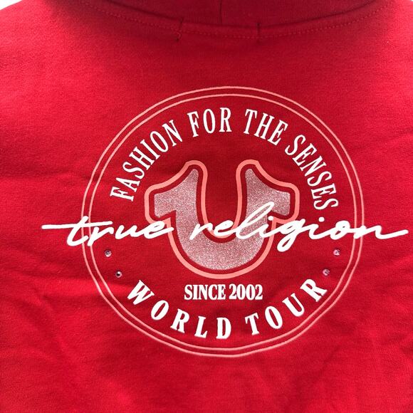NWT‎ True Religion Girls Glitter Zip Hoodie Apple Red Size Small - Picture 8 of 9